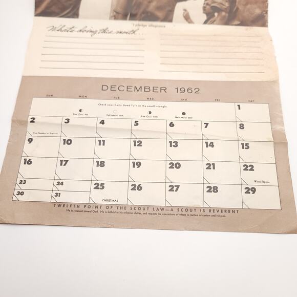 1962 Bernel Hollingsworth Boy Scout Complete Calendar Raton New Mexico - Picture 6 of 16